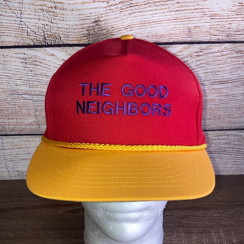 EUC Vintage Blue Eagle Productions The Good Neighbor Hat Red & Gold
